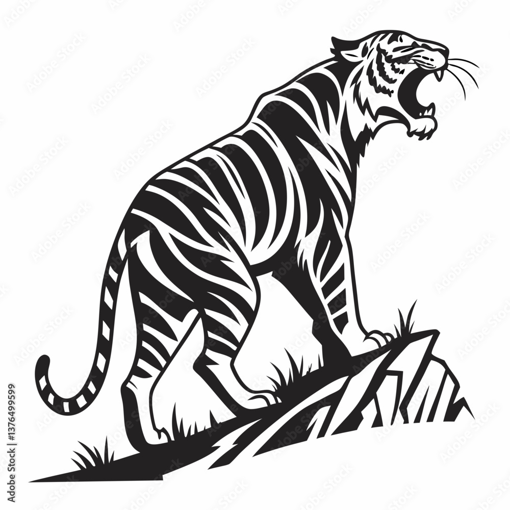 Fototapeta premium siberian tiger black silhouette icon vector