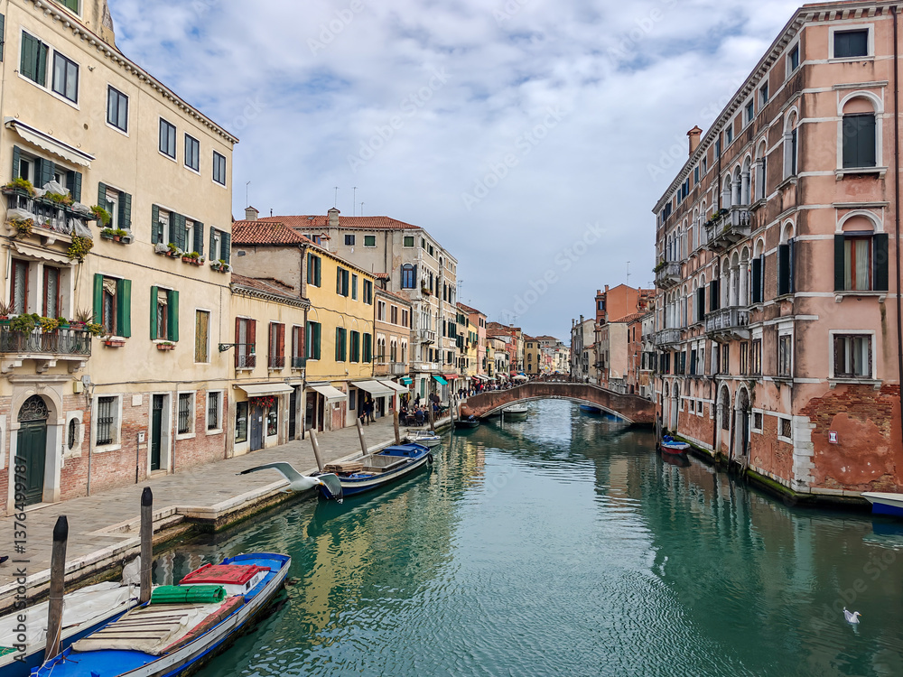 The boats on the water in the Cannaregio area in Venice