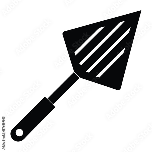 Modern Fish Turner Spatula Vector Illustration – Stainless Steel Slotted Blade with Ergonomic Wooden Handle, Heat-Resistant Kitchen Utensil