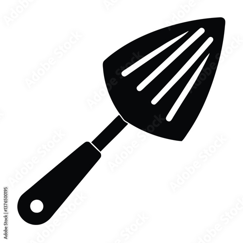 Modern Fish Turner Spatula Vector Illustration – Stainless Steel Slotted Blade with Ergonomic Wooden Handle, Heat-Resistant Kitchen Utensil