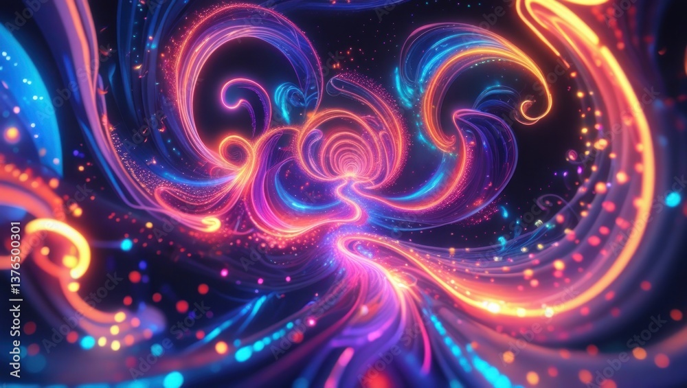 Abstract Neon Light Trails Flowing with Sparkles and Dynamic Energy
