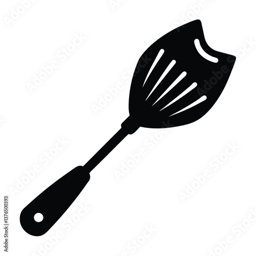 Modern Fish Turner Spatula Vector Illustration – Stainless Steel Slotted Blade with Ergonomic Wooden Handle, Heat-Resistant Kitchen Utensil