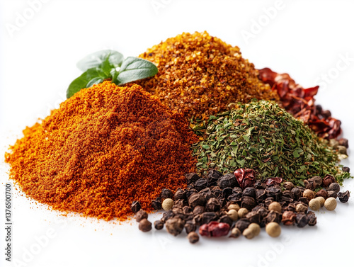 Obraz na płótnie High-resolution macro shot of Cajun spice blend against a white background. w salonie