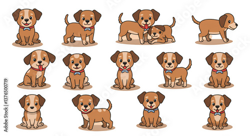 This image features a collection of cartoon dogs in various poses expressing happiness and playful energy.