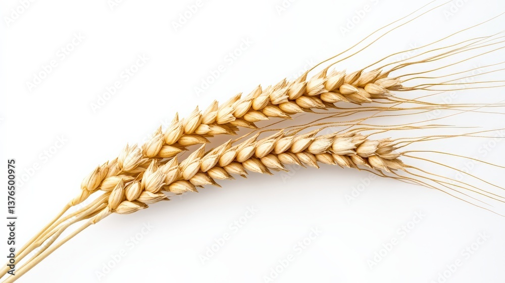 Three Ears of Wheat on a White Background for Nature and Agriculture Three Ears of Wheat on a White Background for Nature and Agriculture