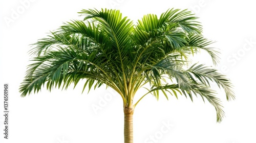 Lush Green Palm Tree with Vibrant Leaves Isolated on White Background