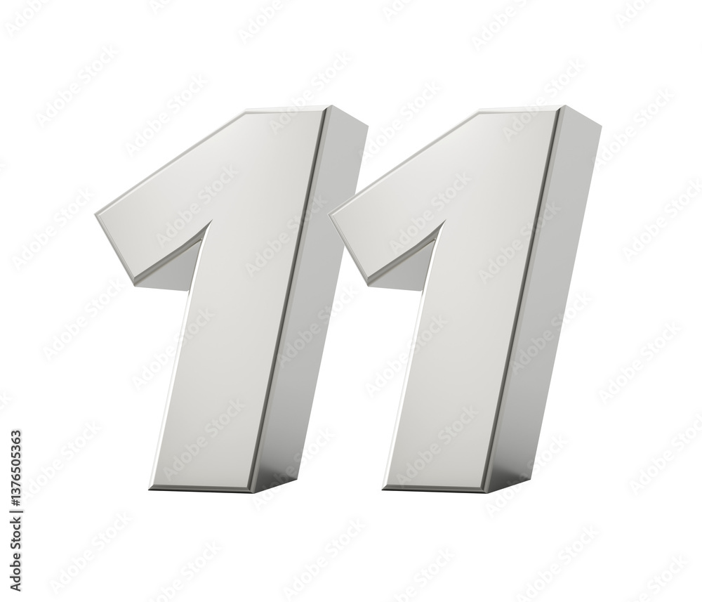 Silver 11 Eleven 3d Number Isolated On White Background 3d Illustration Silver 11 Eleven 3d Number Isolated On White Background 3d Illustration