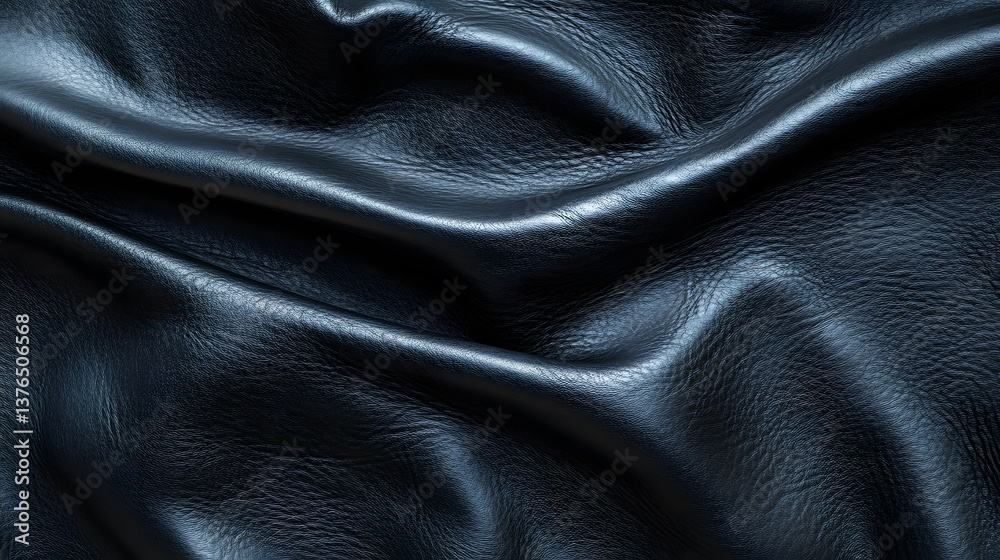 Fototapeta premium Deep navy texture with folds forming deep shadows, shiny light spots. A subtle and tactile visual feast for design elements.