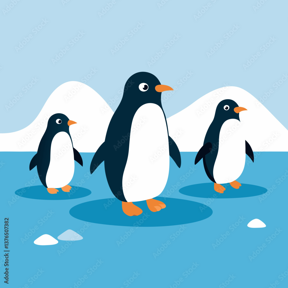 Obraz premium A group of penguins on the ice