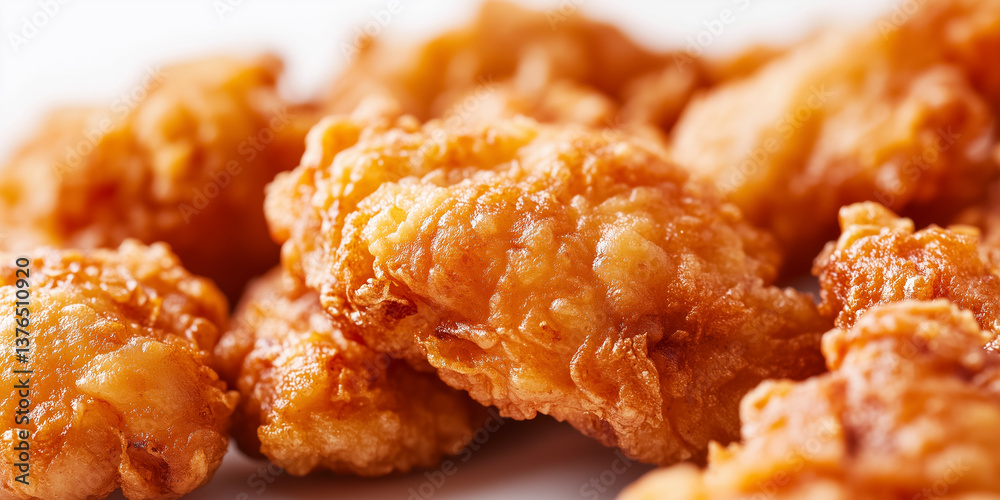 A macro lens close-up showcasing the crispy texture of Tempeh Goreng against a white background. A macro lens close-up showcasing the crispy texture of Tempeh Goreng against a white background.