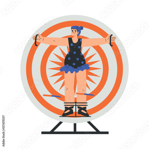 Circus Woman Artist and Actor Character Performing on Stage Vector Illustration