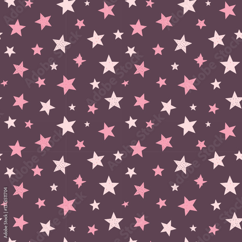seamless pattern of pink stars on a dark purple background, stylish and modern