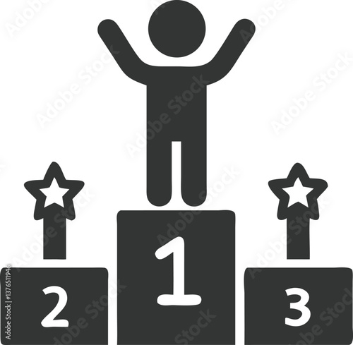 Champion on Podium, First Place, Winner with Trophy Stars, Ranking on Top,