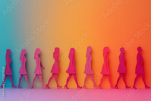 Colorful Paper Women Walking Forward Progress