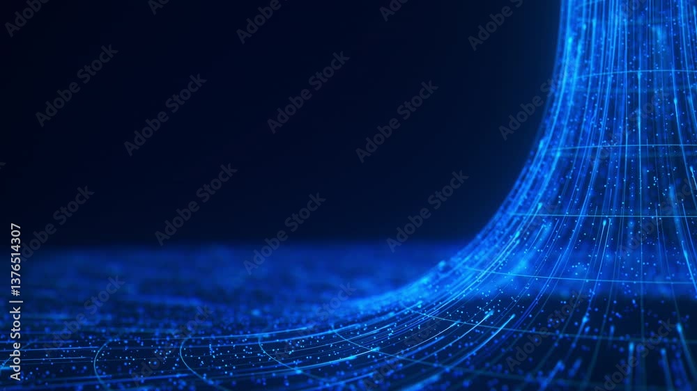 Abstract flow of data in cyber wormhole. Quantum computing information vortex. Digital singularity.