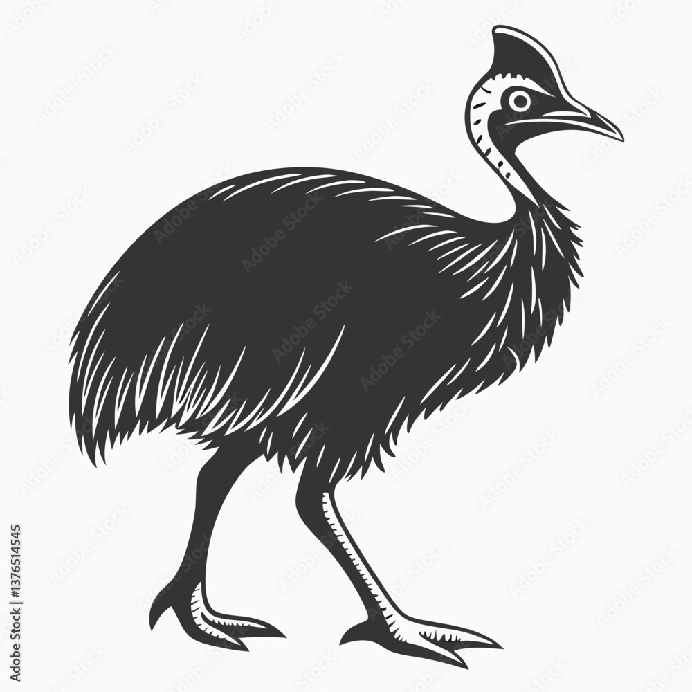 Fototapeta premium Cassowary silhouette black vector