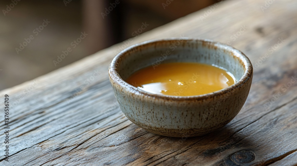 French-style vinaigrette dressing with Dijon mustard, served in a small ceramic dish, rustic French bistro setting French-style vinaigrette dressing with Dijon mustard, served in a small ceramic dish, rustic French bistro setting