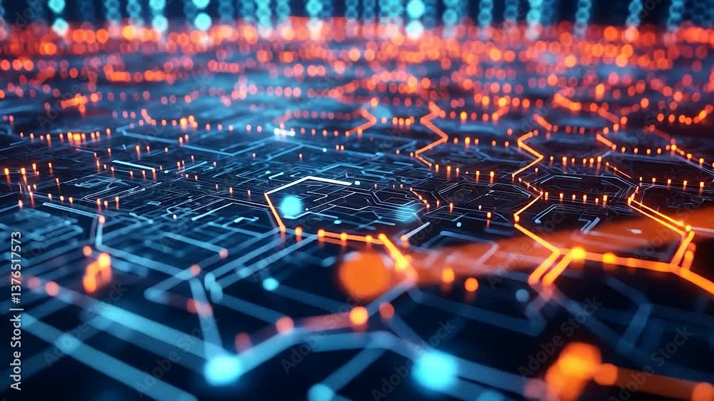 Abstract circuit board, glowing pathways Abstract circuit board, glowing pathways