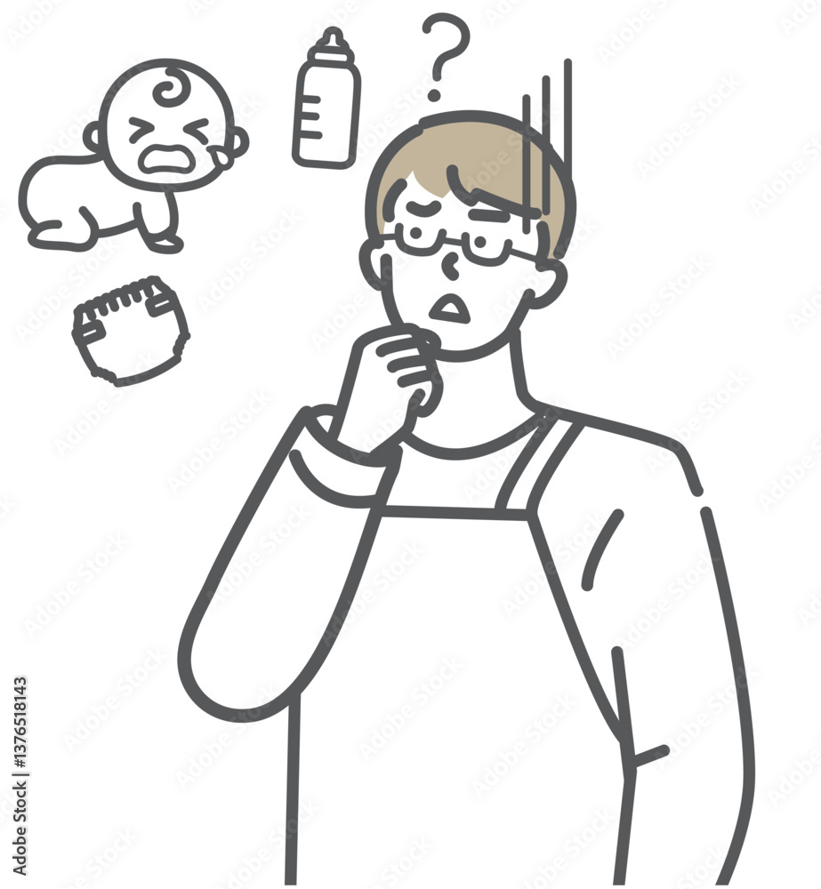 Obraz premium 育児に悩む主夫のイラスト素材