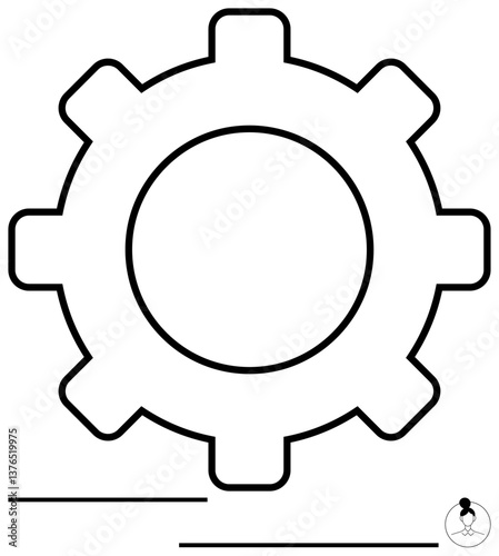 Simple gear outline with thick black lines symbolizing process, mechanics, and teamwork. Ideal for engineering, efficiency, system design, productivity, settings optimization technology. Flat