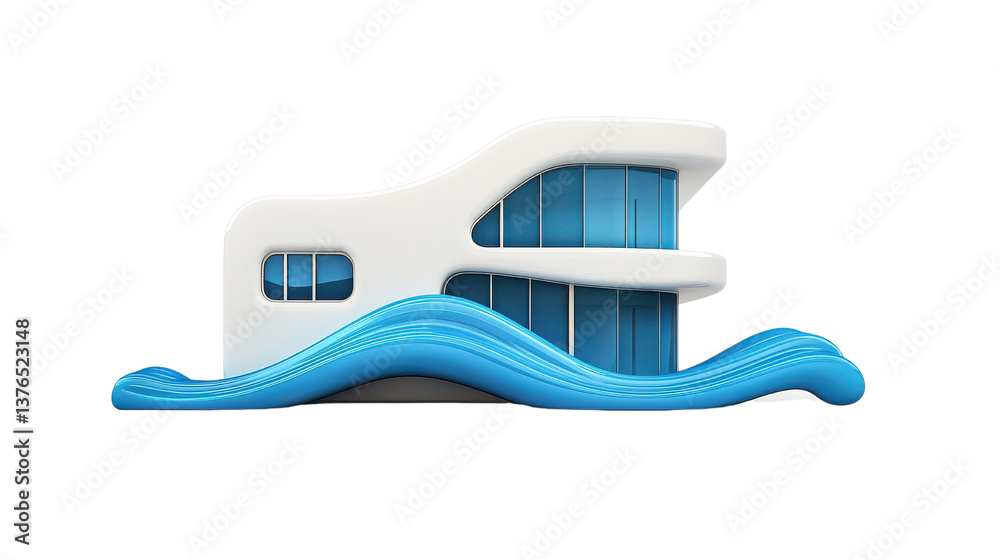 Modern Architectural Design with Waves and Sleek Building Exterior Modern Architectural Design with Waves and Sleek Building Exterior