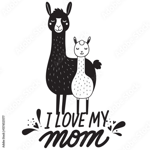 Cute llamas expressing love for mom in playful illustration  