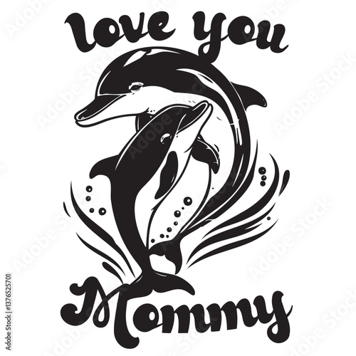 Dolphins expressing love for mommy in a playful underwater scene  