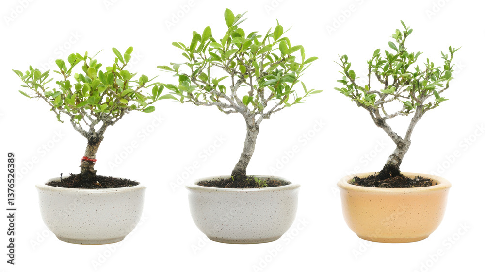Three Varieties of Bonsai Trees in Stylish Planters for Home Decor Three Varieties of Bonsai Trees in Stylish Planters for Home Decor