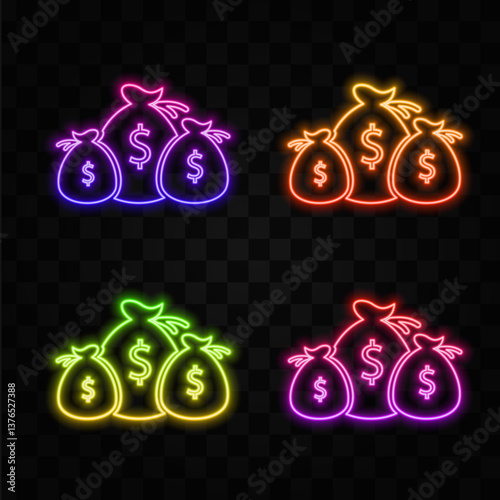 Dollar money icon with bag Vector. neon style. Dollar money icon with bag on white background. Vector illustration