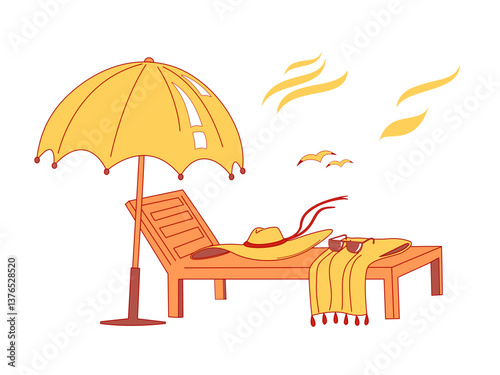 Parasol, Sun Bed, Hat, Sunglasses - a simple Illustration on the Theme of Vacation on the Seaside