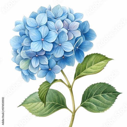 Hand Drawn Flat Color Hydrangea Flower Illustration