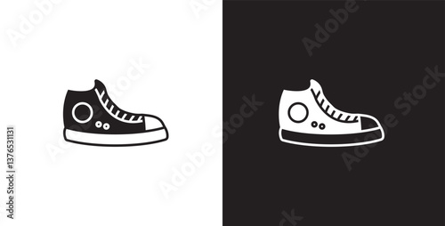 Icon of men's sneakers. Vector illustration icon of modern and classic men's high top shoes. Fashion icon on black and transparent background. Fashion icon.