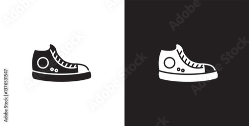 Icon of men's sneakers. Vector illustration icon of modern and classic men's high top shoes. Fashion icon on black and transparent background. Fashion icon.