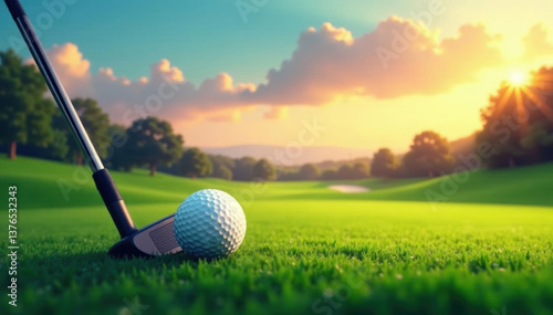 Sleek golf club & ball on course, vector style, marketing, leaderboard, club