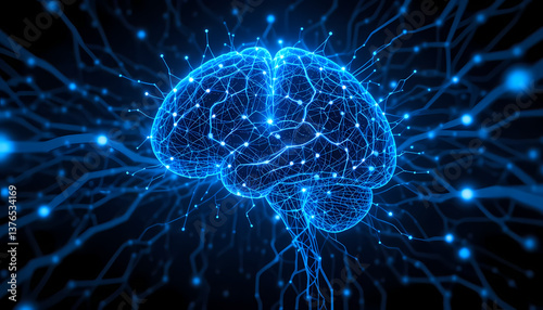 Digital brain visualization representing neural connections  