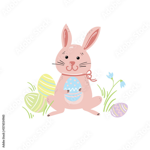 Easter bunny with chocolate colorful eggs