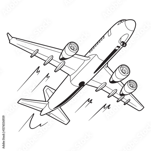 Airplane Line Art vector illustration isolated on white background