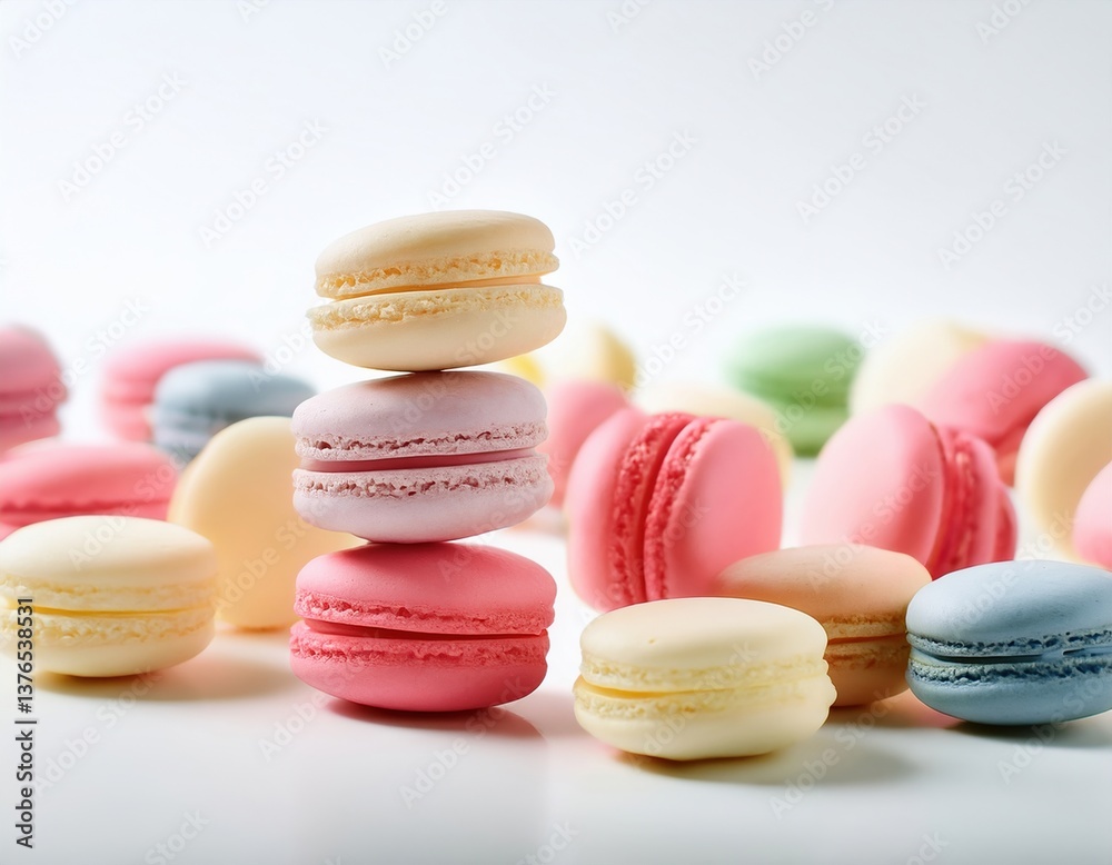 Fototapeta premium Colorful assortment of french macarons on white background