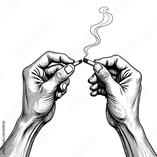 Hands breaking cigarettes for World No Tobacco Day illustration  