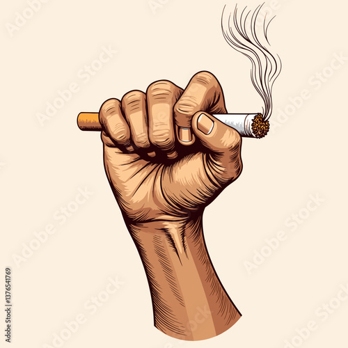 Hand gripping cigarette symbolizing World No Tobacco Day  