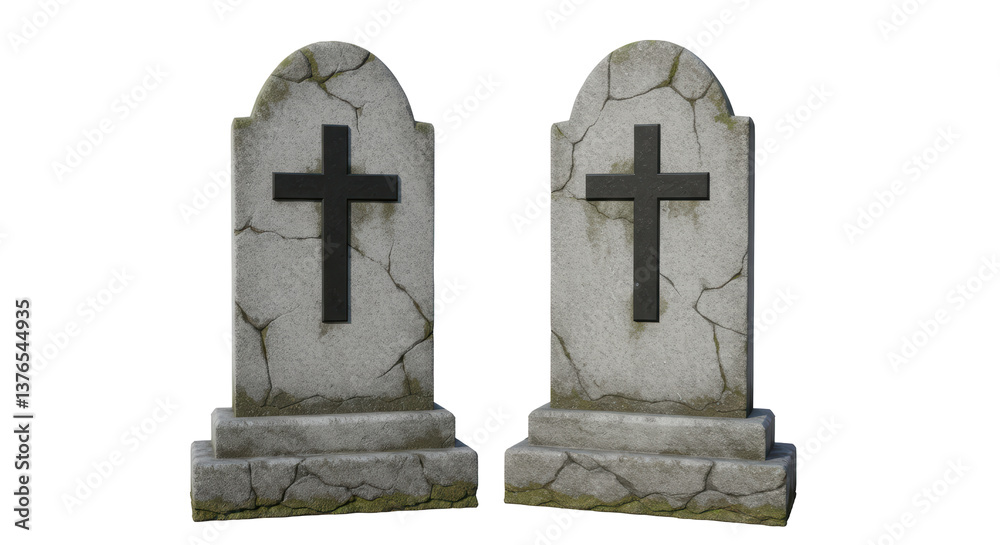 Isolated Tombstones with Crosses Graveyard Scene Isolated Tombstones with Crosses Graveyard Scene