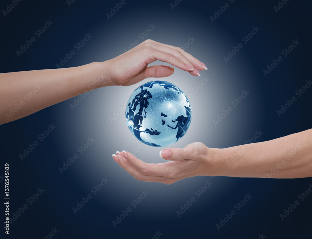 Globe between two female palms