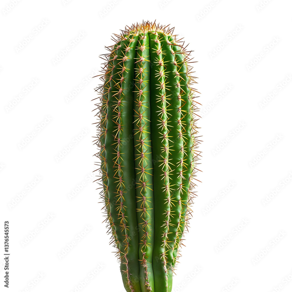 Naklejka premium Tall Columnar Cactus with Vibrant Green Spines Isolated on Transparent Background