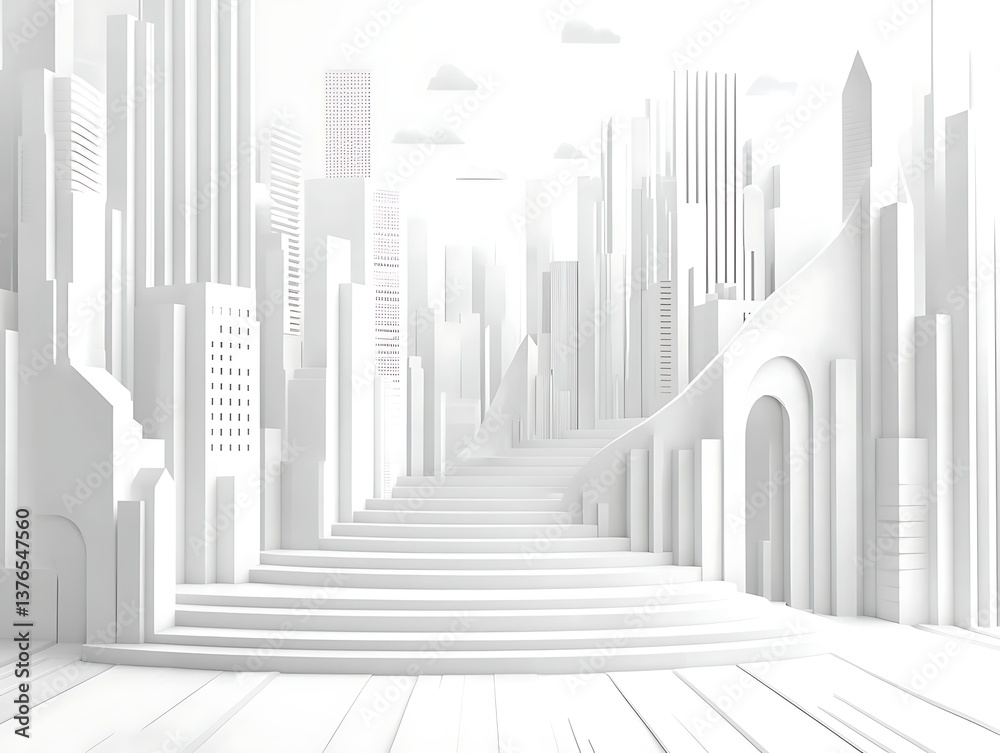 Fototapeta premium White City Steps with Abstract Architecture.