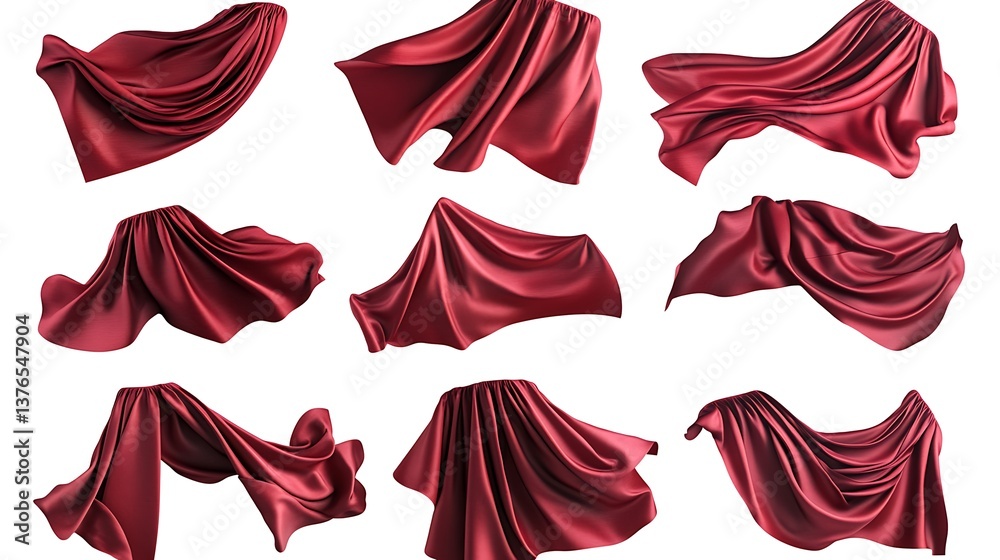 Fototapeta premium Group of stylish red fabrics hovering isolated on white canvas 