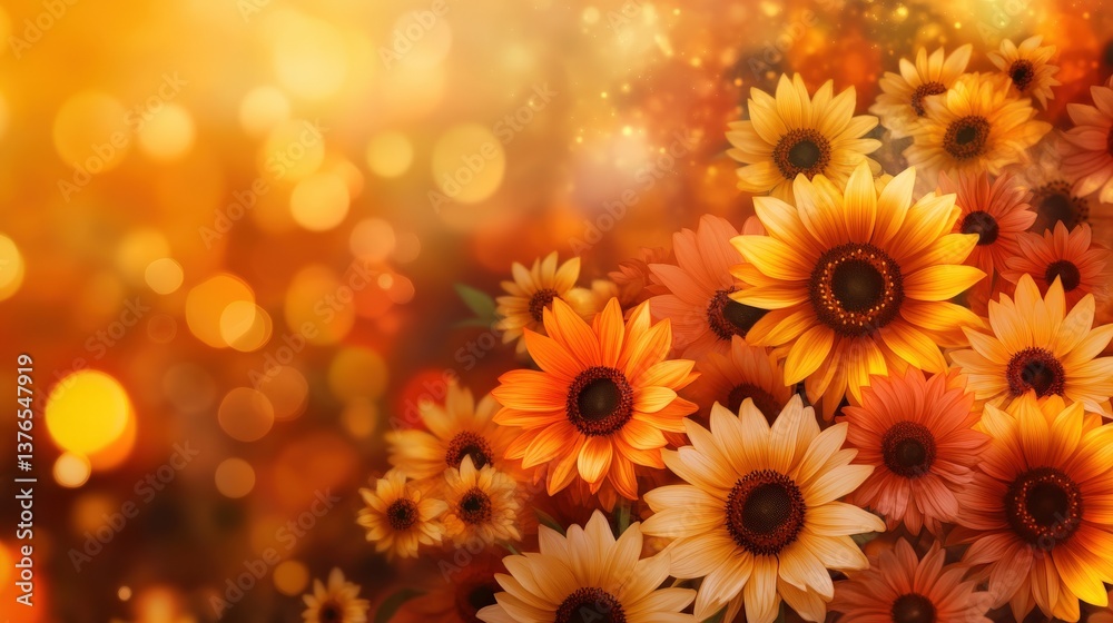 Fototapeta premium Vibrant floral explosion nature digital art autumn close-up beauty of sunflowers