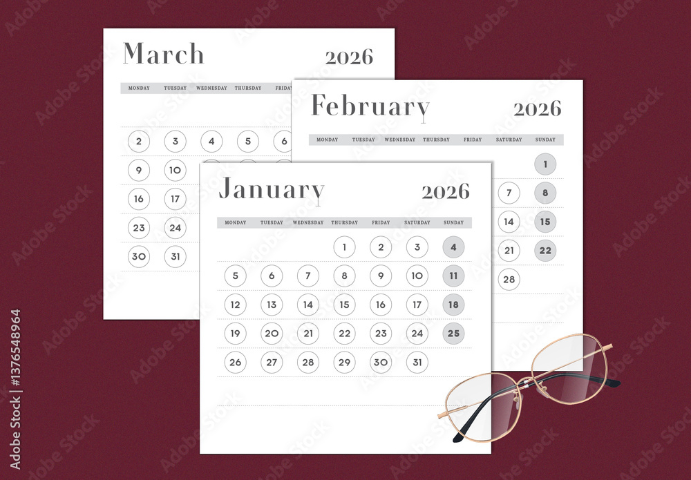 2026 Calendar Template Layout Stock Template | Adobe Stock
