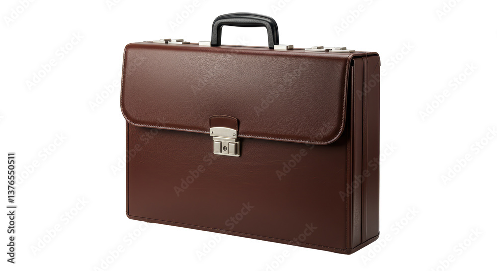 Isolated Classic Brown Leather Briefcase with Buckle Closure Isolated Classic Brown Leather Briefcase with Buckle Closure