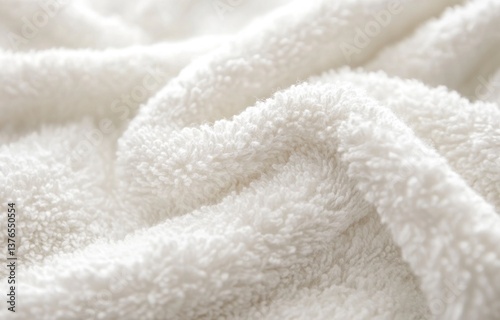 Close-up of Luxurious White Terrycloth Fabric Texture Background with Soft Feel