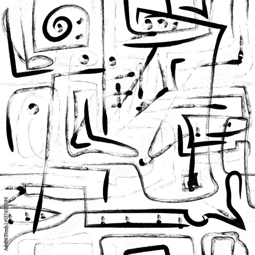 Seamless pattern with abstract lines. Blot, Inc. Line, Paint. Drawn lines with inc, shading, pencil.